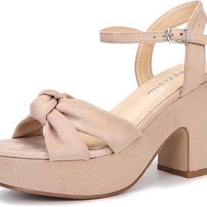 Women's Suede Platform Heels Ankle Strap Sandals 3.74in Chunky Wedges